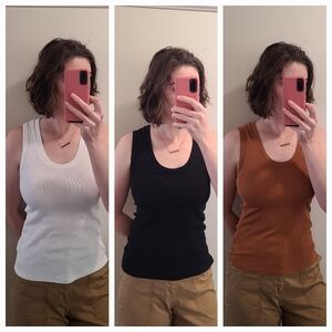 A New Day scoop neck tank tops, set of 3: black, white, rust, medium